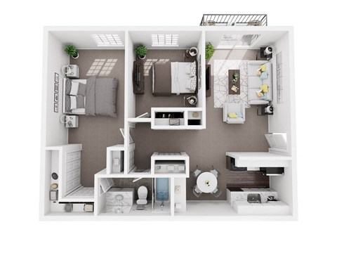 Floor plan for 2 beds, 1 bath, 880 sqft